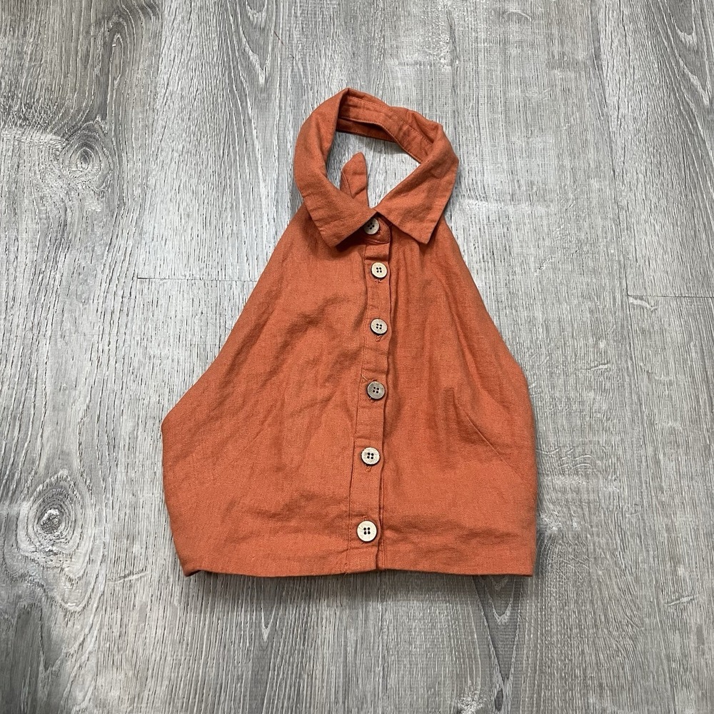 Forever 21 Burnt Orange Women's Linen Halter Strap Cropped Tank XS